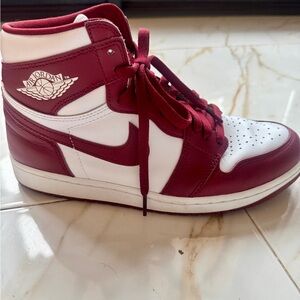 Nike Air Jordan Women's Burgundy and White High-Top Sneakers